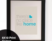 Vintage Retro Theres no place like home blue love heart Quote Wall art Print 8X10" Gorgeous Gift