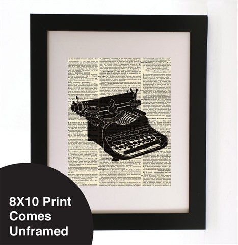 Vintage Retro Typewriter Black on Dictionary page image Wall art Print 8X10" Gorgeous Gift