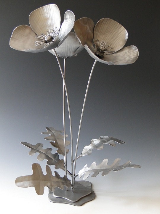 Poppy Flowers Metal Sculpture
