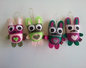 Felt Spring Bunny Baby Shower Ornament Set of 4 Heart Rabbit Party Favors Gifts MADE TO ORDER