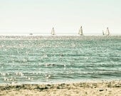 Sailboats and Beach Photograph.  Wisconsin Beach Photography. Turquoise Water and Sandy Beach Photo.  Fine Art Photography.  8x10 Print