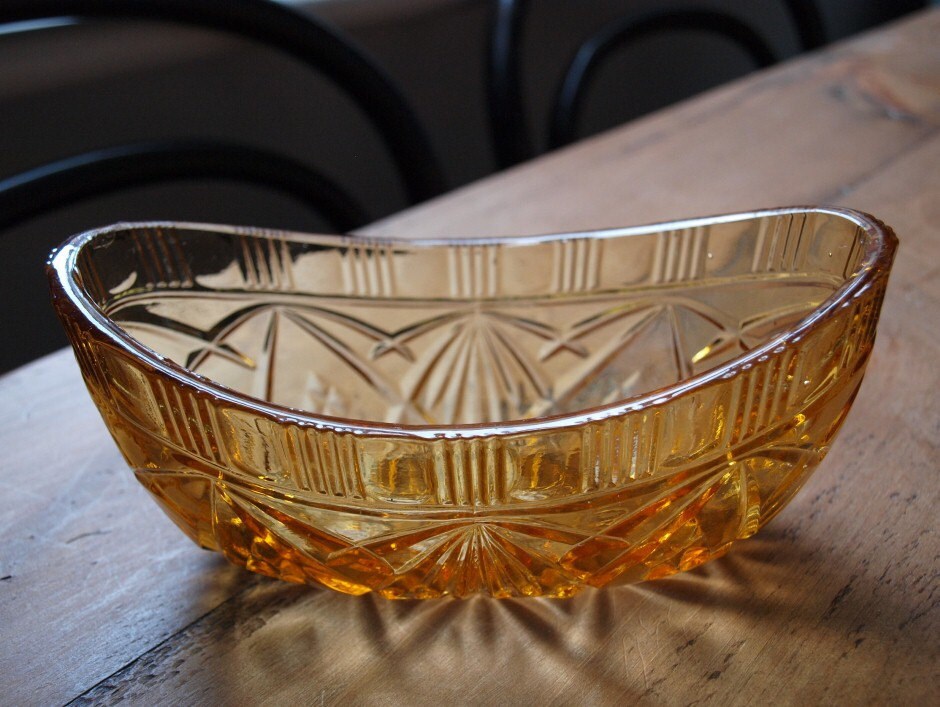 Amber Pressed Glass Bowl Vintage 1960s Home Decor By Hurdyburdy 0382