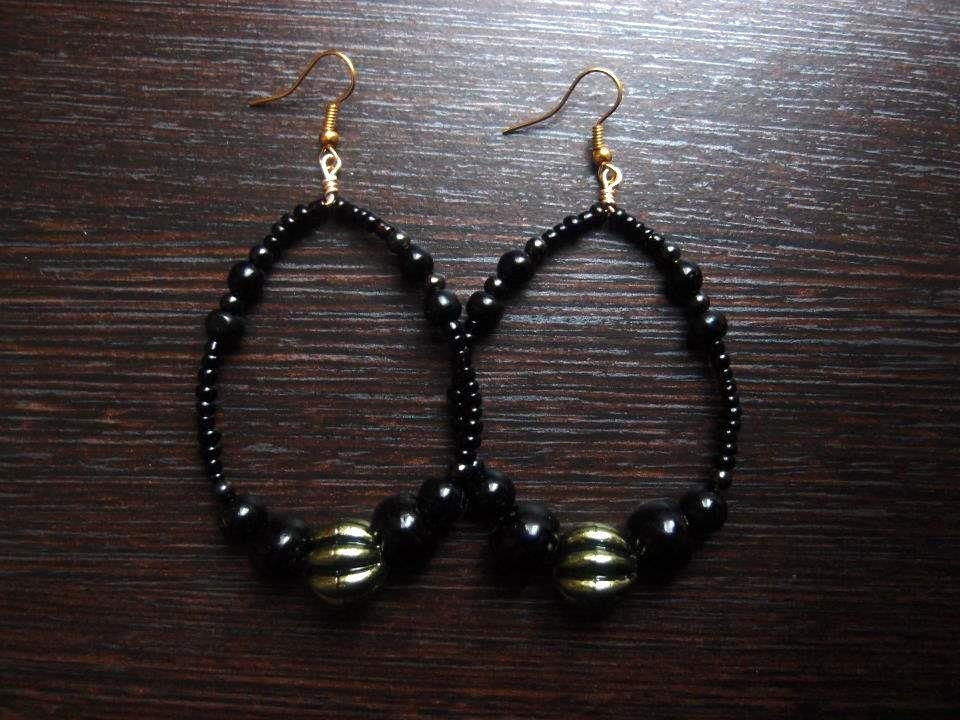 Black Beaded Hoops