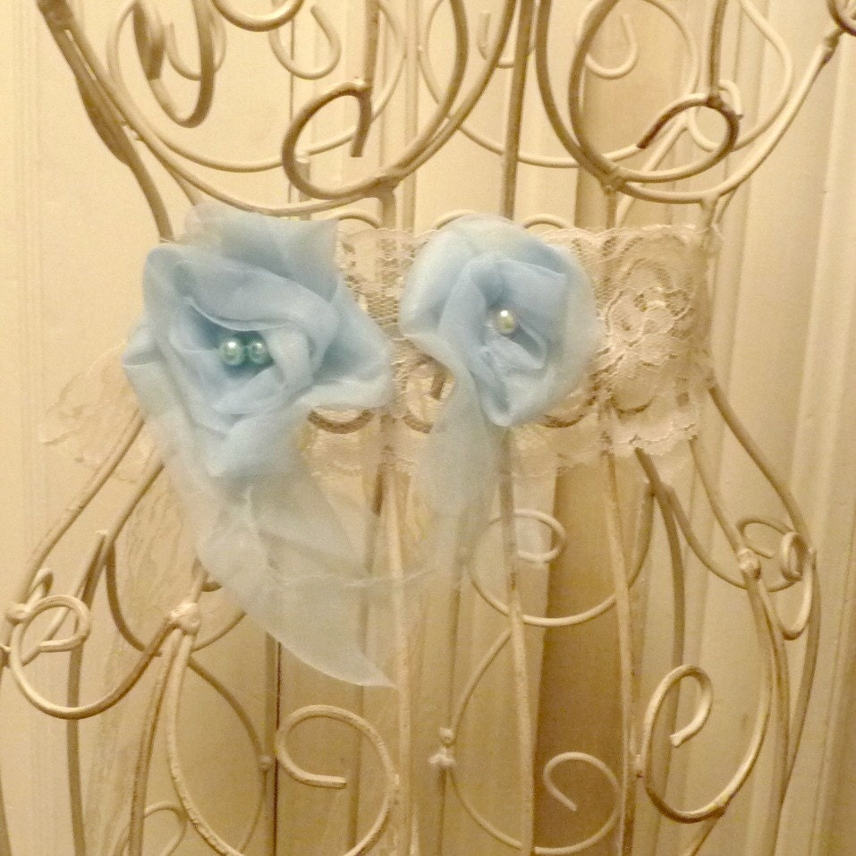Something Blue sash Bridal Bouquet Belt Floral Ivory Lace Bridesmaid Pearls Wedding Womens
