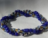 Dark Blue Elegance 3 Strand Beaded Stretch Bracelet - Custom Made to Size