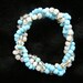 Aqua and White 3 Strand Beaded Stretch Bracelet - Custom Made to Size