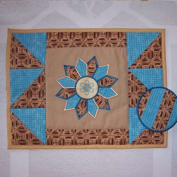 Appliqued Starburst Embroidered Placemats and Matching Coasters