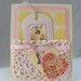 Lovebirds in Love Card with Removable Tag, Pink and Yellow with Vintage Doily