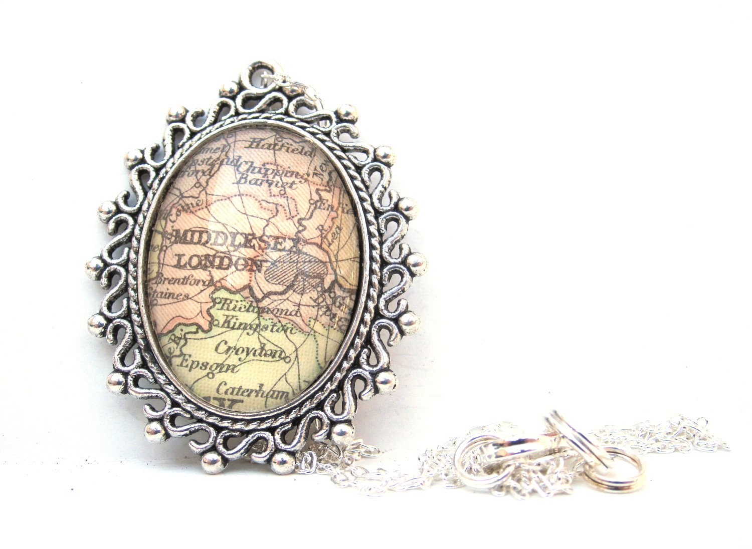 Vintage Map Necklace of London, England