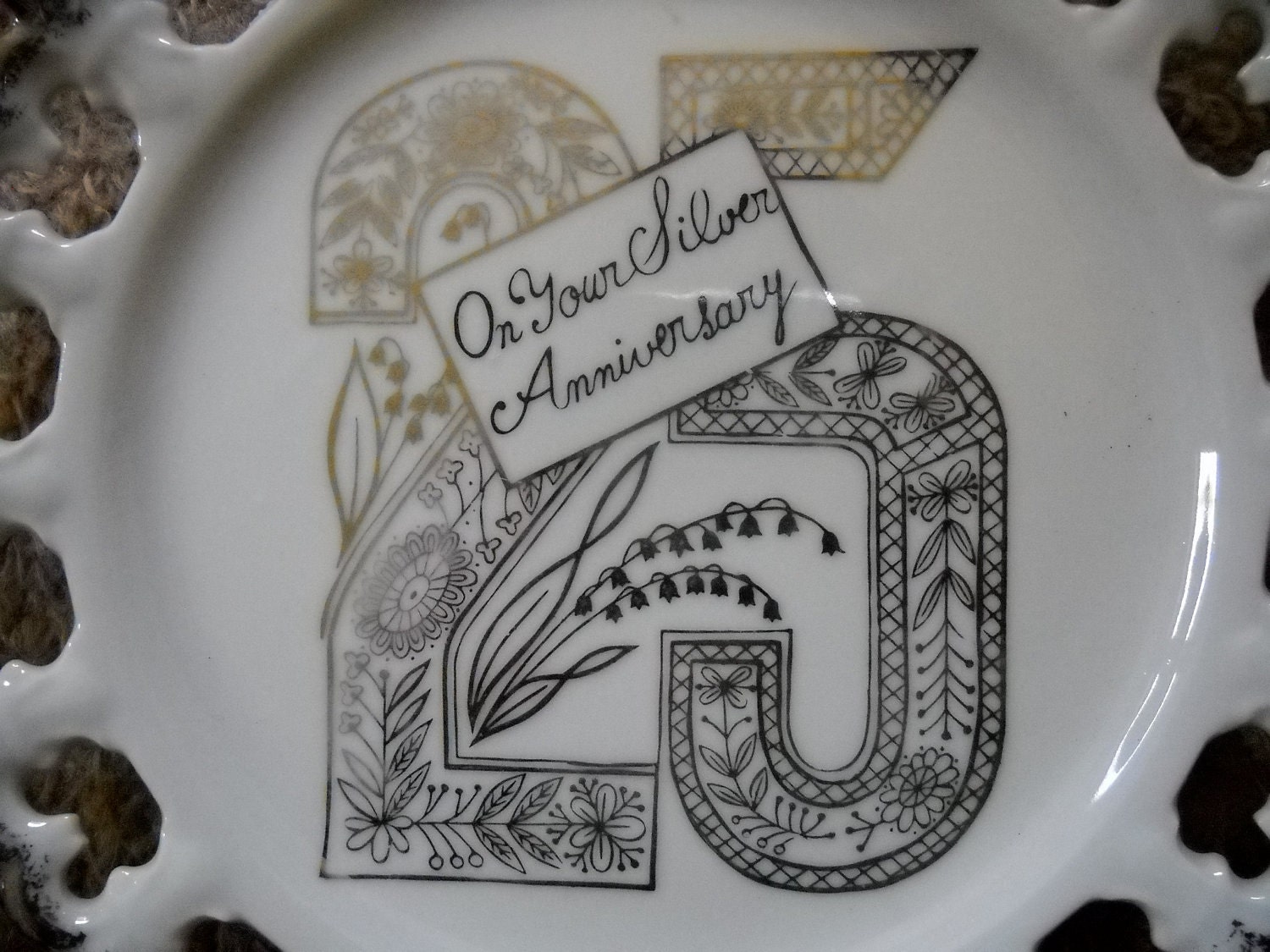 Vintage Anniversary Plate, Happy 25th, Norcrest,  On Your Silver Anniversary