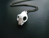 White Cat Skull Pendant, cat skull necklace, animal skull jewelry, kitten skull, goth pendant, cool gift, gift for her, animal head