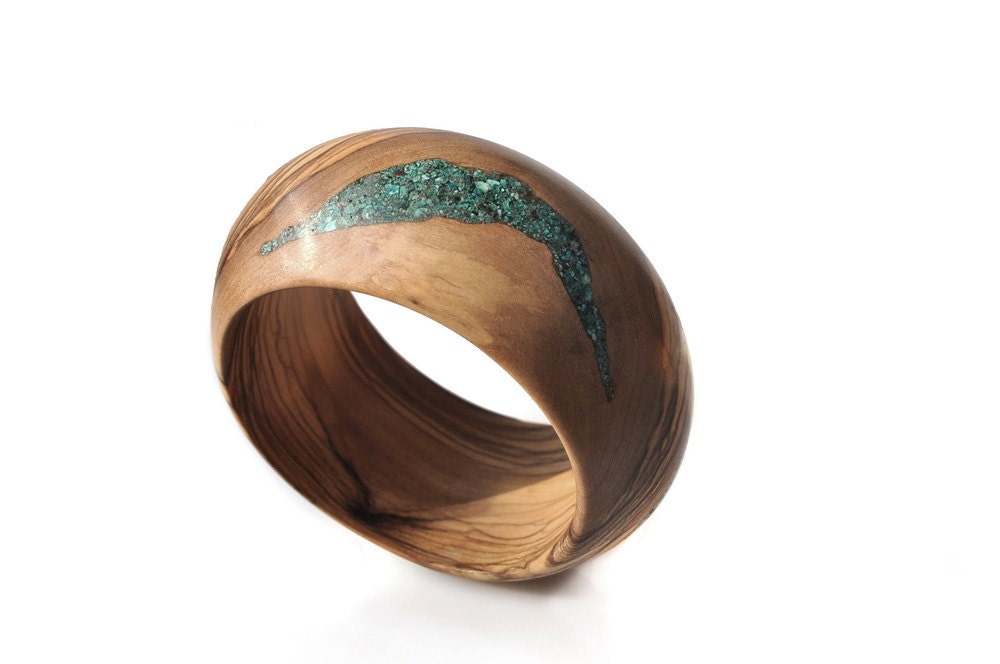 Wood Bracelet, Eilat Stone, Turquoise and Olivewood Awesome Olivewood