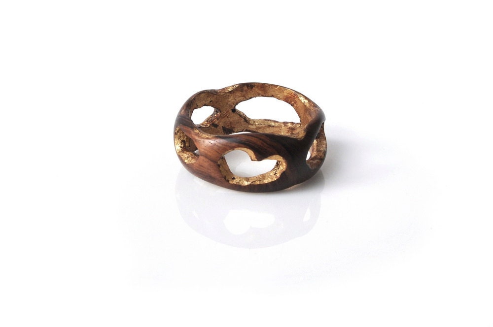 Reserved for R - Wood Bracelet,  Indian Rosewood and Gold Leaf, Light and Strong
