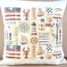 Nautical Pillow Cover Red Blue Cream Lighthouses Sailboats Seashells Beach Lobster Flag Decorative 16x16