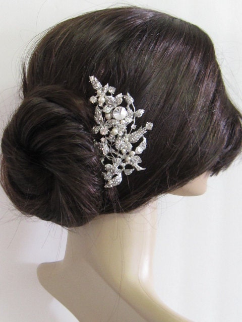 Large crystal hair comb,bridal hair comb, wedding brooch comb, bridal headpiece, bridal hair accessories, wedding pearl hair comb