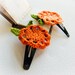 Tangerine wedding. Orange green crochet flower hair clip - pair. Spring boho chic fashion accessories.