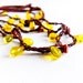Chocolate  yellow  skinny headband. Hippie crochet rope accessory, beaded crochet strand , neon crown,