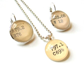 Vintage Library Card Catalog Dewey Decimal Gift Wrapped Jewelry Set