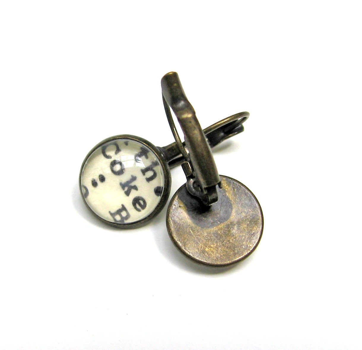 Man and Woman Women Recycled Library Card Word Earrings Patina Brass
