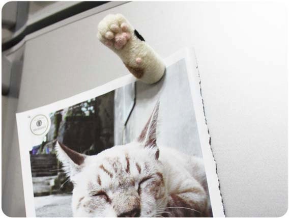 Cat hand paw Magnet- needle felted wool