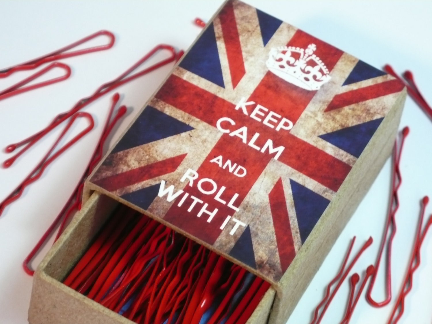Keep Calm And Roll With It Bobby Pin Box with Hair Pins