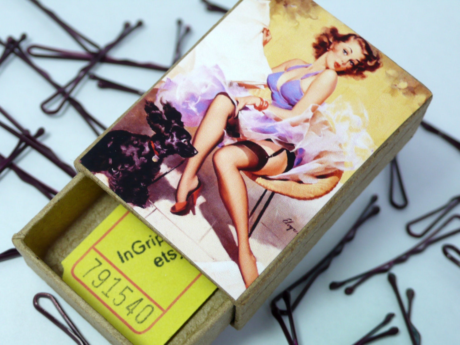 Breezy Day Pin Up Style and her Dog Bobby Pins Box with Hair Pins