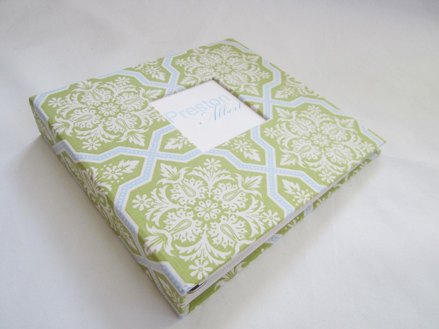 Baby Memory Book...Blue and Green Pattern NEUTRAL...Completely HANDMADE..The Sweet Rhino