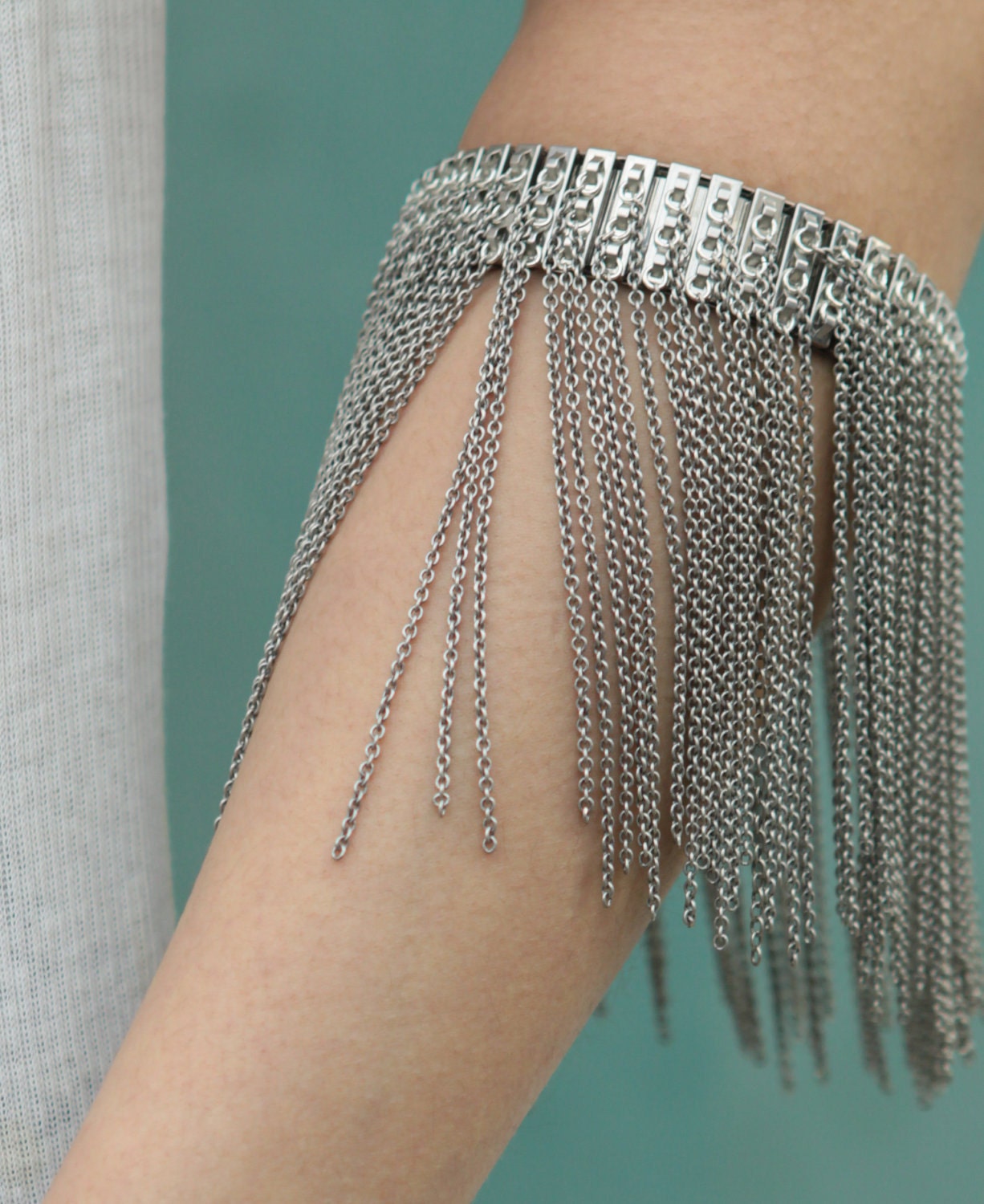 Expandable Fringe Cuff - Oxidised silver plated