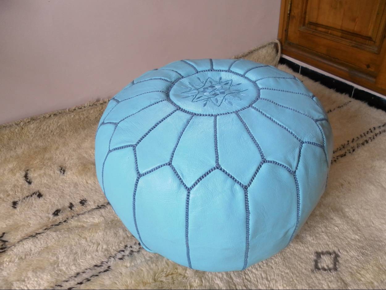 Leather FLOOR PILLOW (pouf) :hand stitched / embroidered  bs