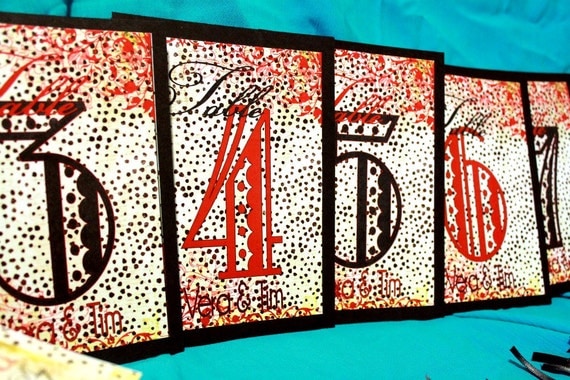 Vera Collection - Vintage Retro Animal Print Wedding Table Numbers for reception party - Leopard Print Rose Red Rock and Roll - Customizable Il_570xn