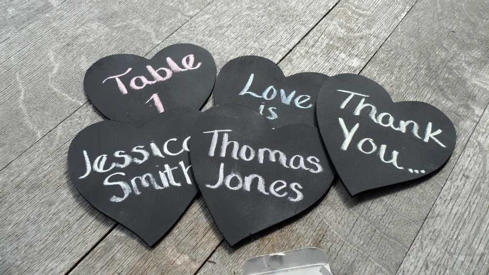Set of 50 - Shabby Chic Rustic Wood Chalkboard Hearts for Wedding Decor Place Escort Cards Il_570xn