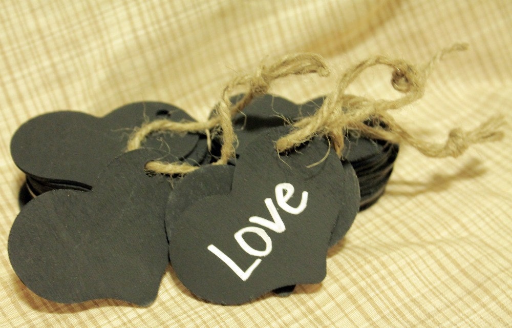 Chalkboard Label Tags for Rustic Shabby Chic Wedding Guest Favors Western Wooden Tags Hearts - Set of 100 Il_570xn