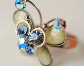Blue Rhinestone Butterfly Ring