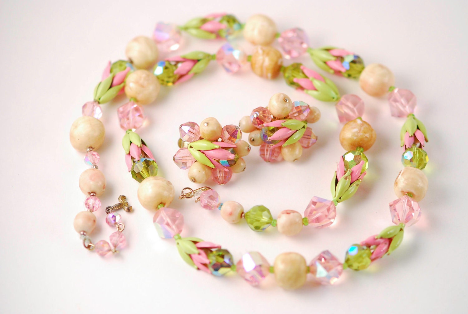 Pink & Green Necklace Set - Vendome