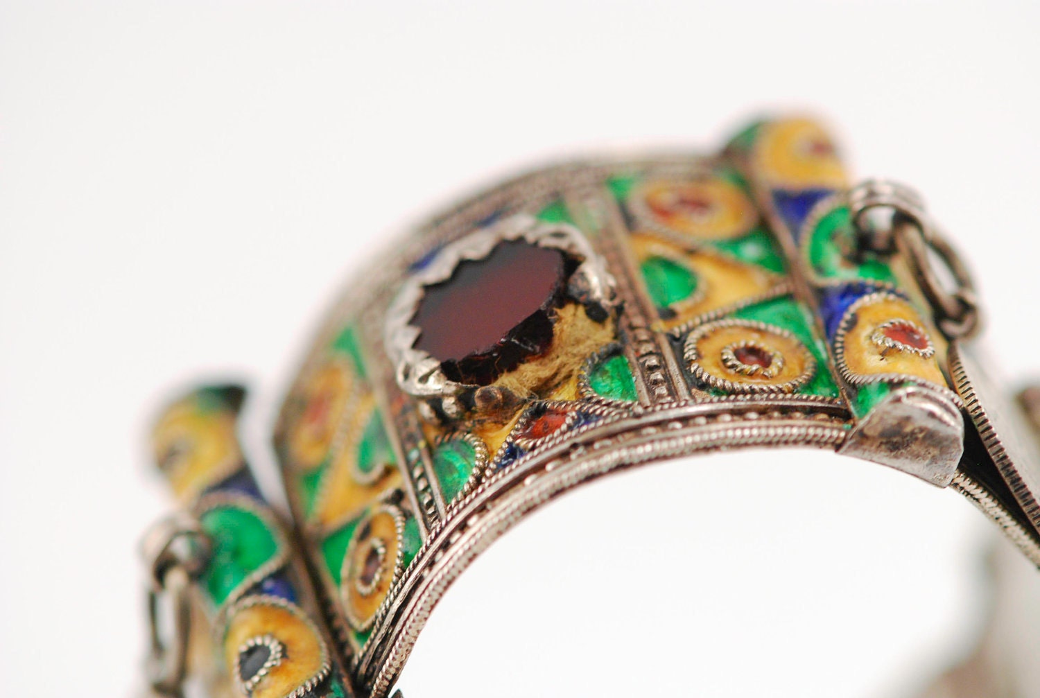 Vintage Moroccan Berber Bracelet - Sterling Silver & Enamel