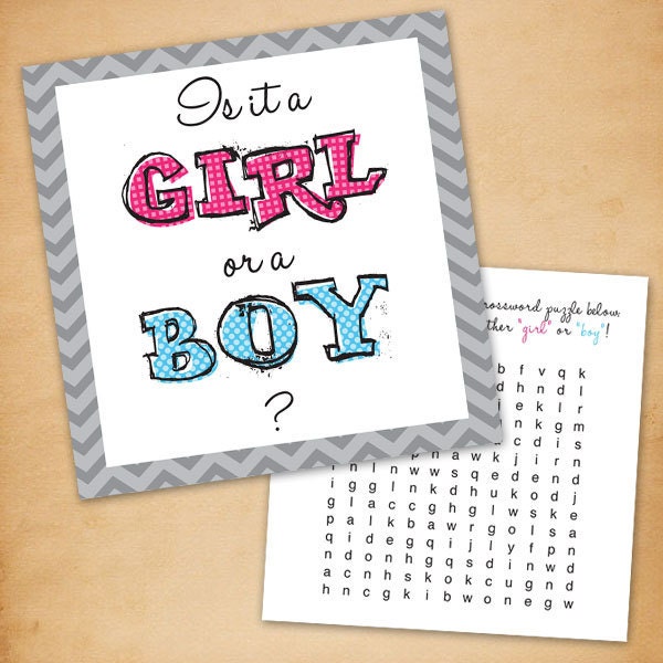 Gender Reveal Word Search Card With Envelope