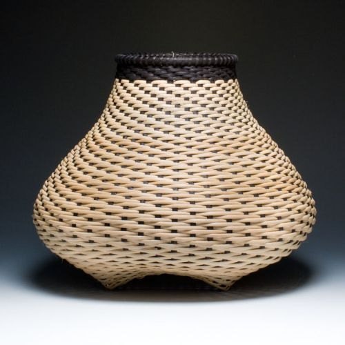 Contemporary cat's head basket in black and walnut