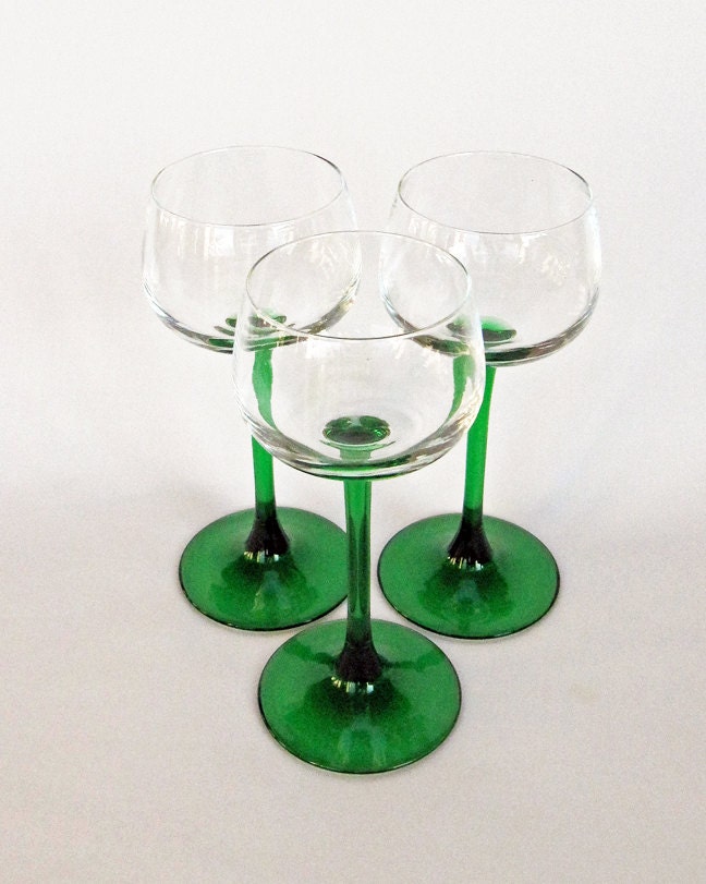 3 French Green Stemmed Wine Glasses By Curiouscris On Etsy 