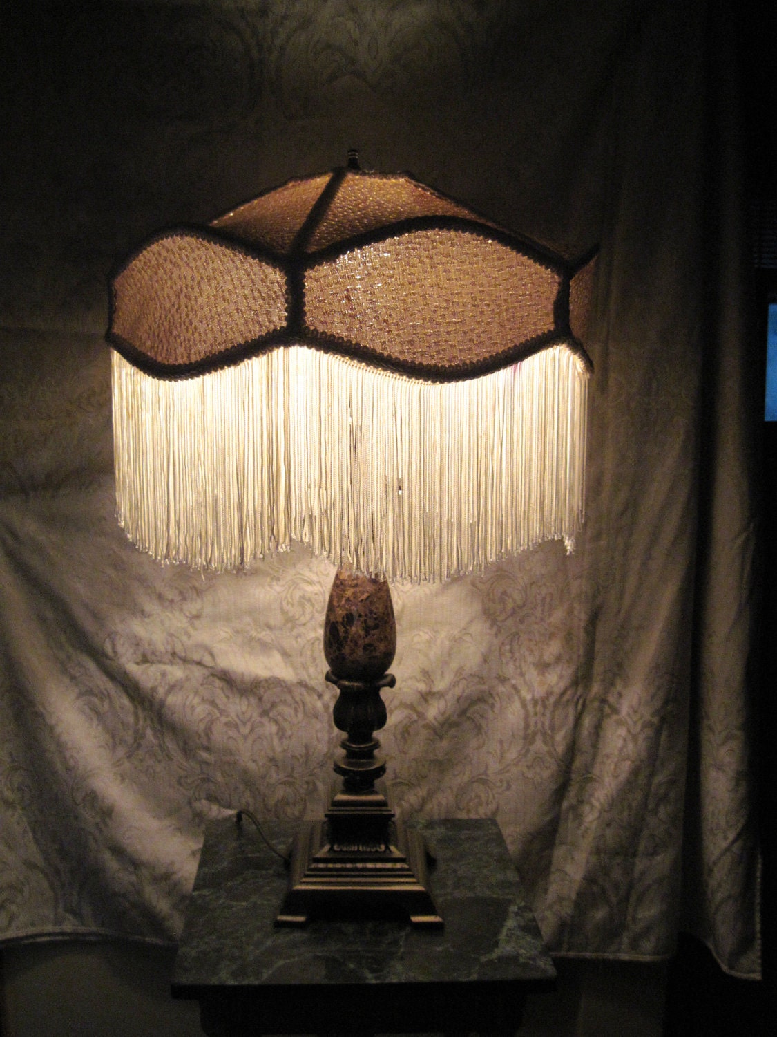 Classic Old World Style Lampshade, One of A Kind Lampshade w/ Base - "Umbrella Eyes"