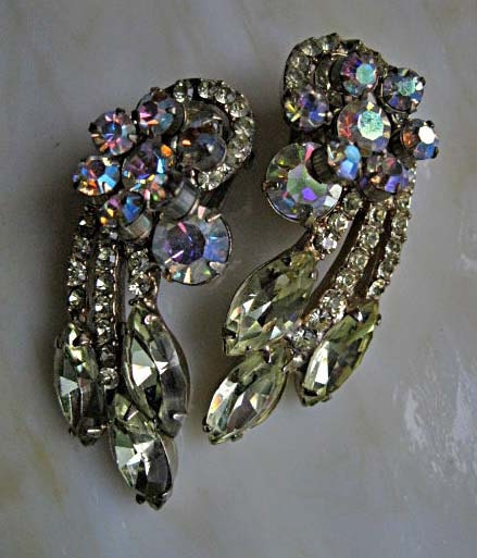 Huge Juliana D&E lemon aurora rhinestone clip earrings