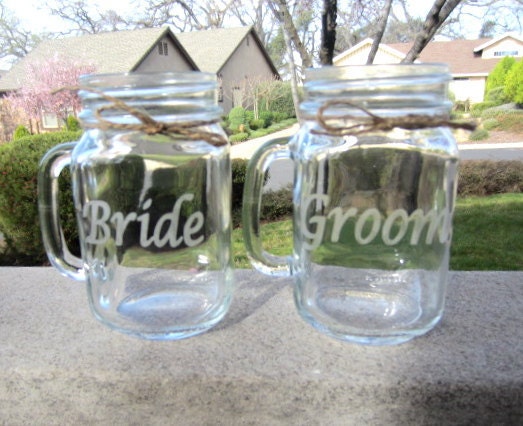 Bride Groom Mason Jar Mug Set