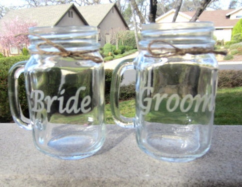 Bride Groom Mason Jar Mug Set