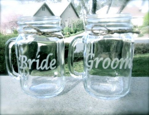 Bride Groom Mason Jar Mug Set