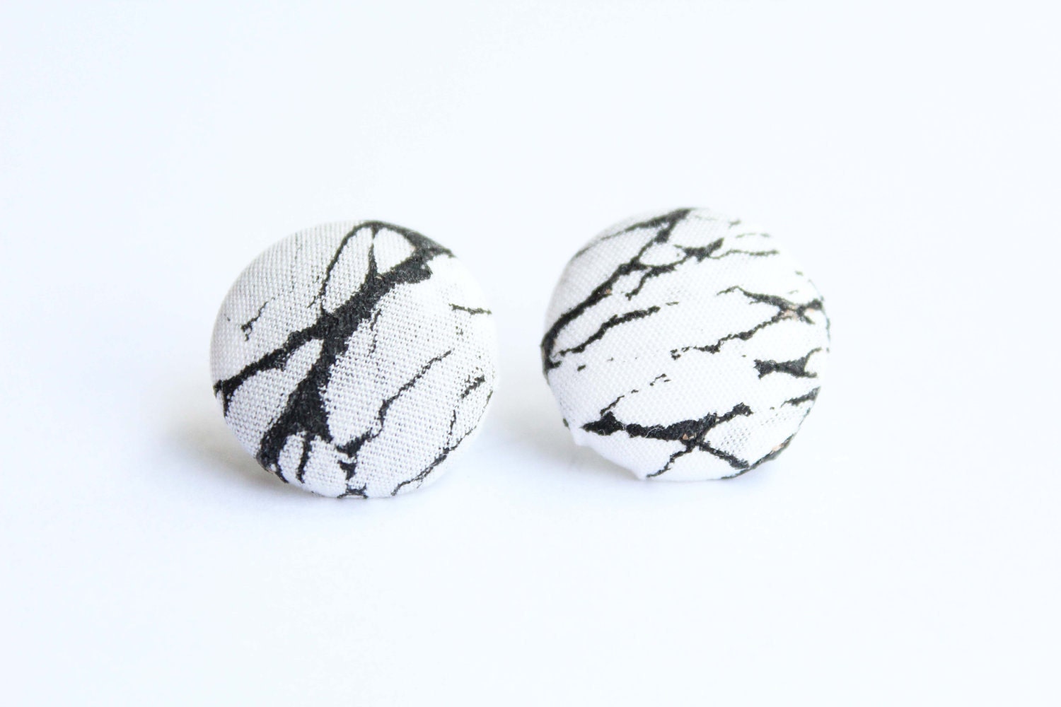 Handmade Button Earrings Black and White