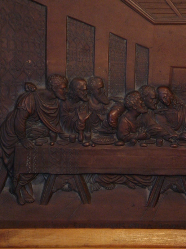RESERVED FOR DAVID Large Antique Last Supper high relief Oak Frame Religious Art