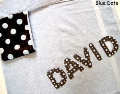 Personalized Bath Towels - Blue Dots