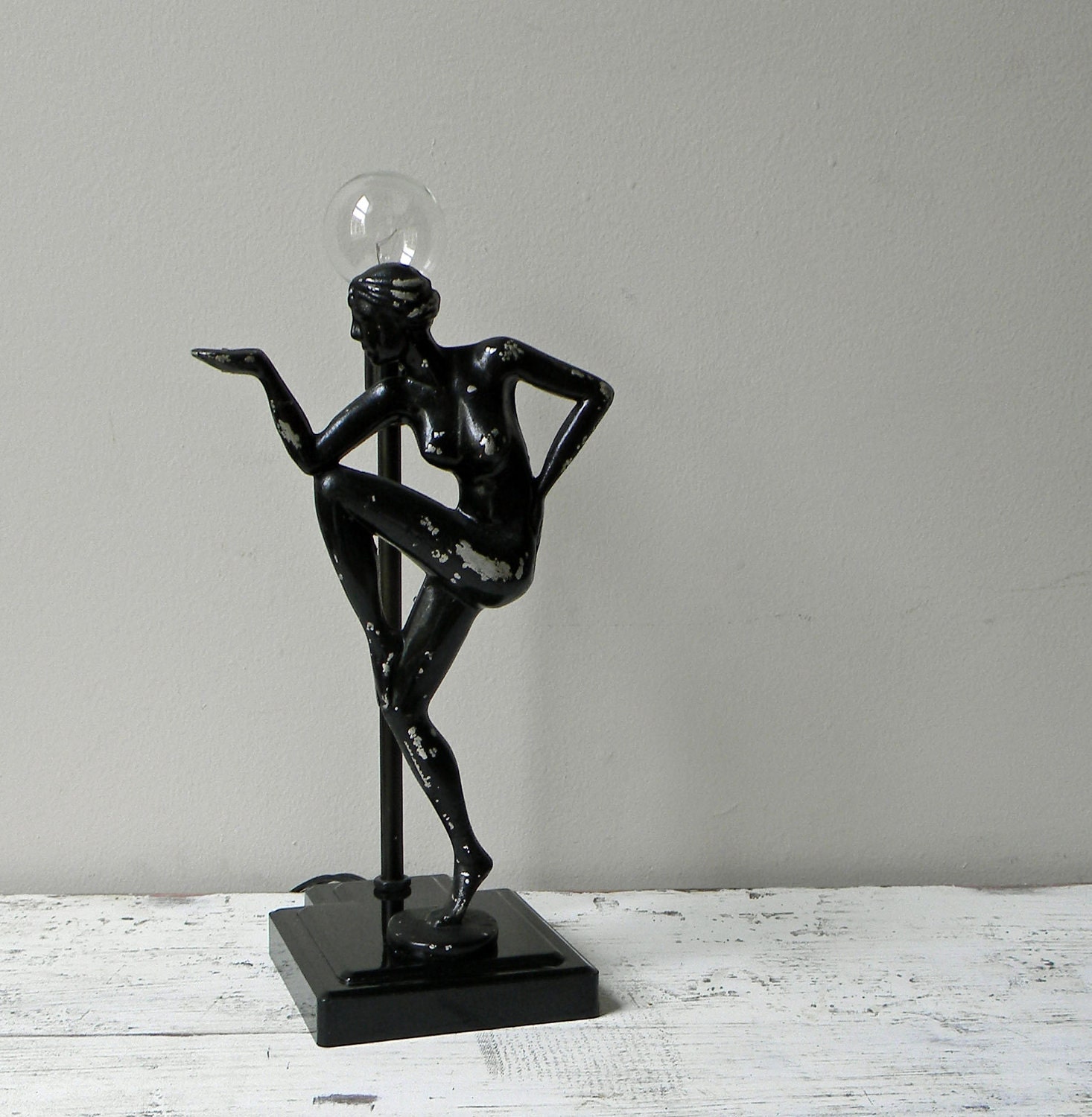 Gorgeous Art Deco Lamp Black Woman Nude Figure Pose Light Art Nouveau Modern Small Industrial Metal
