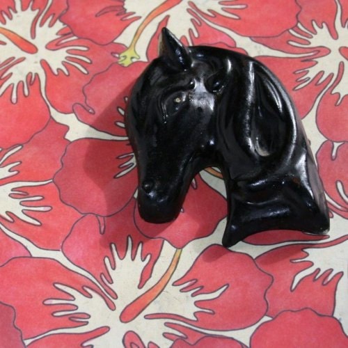 Vintage Chalkware Horse Silouette Black Beauty Equine Bust