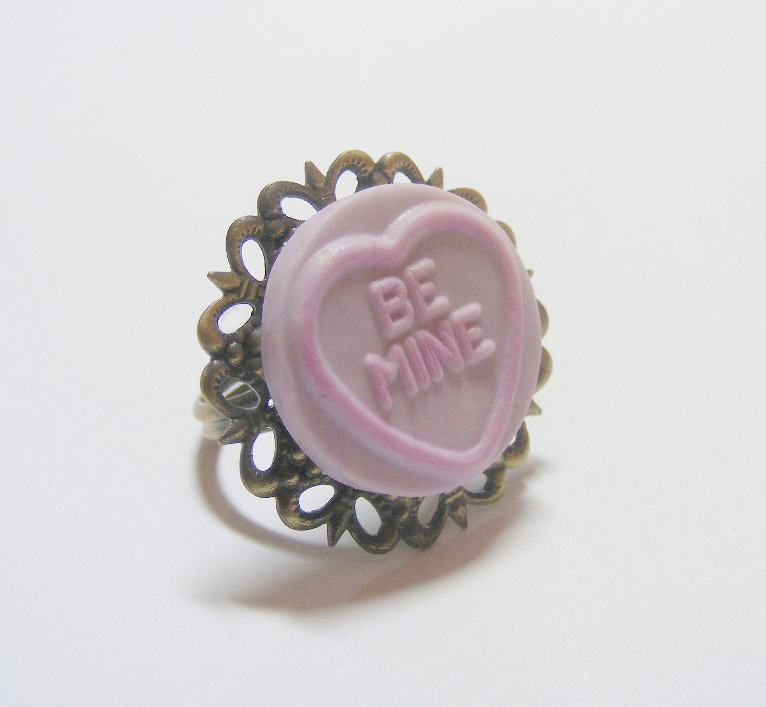 Scented Be Mine Love Hearts Candy Miniature Food Ring - Miniature Food Jewelry