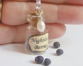 The Hunger Games Inspired Nightlock Berries and Pearl Bottle Necklace Pendant - Miniature Food Jewelry